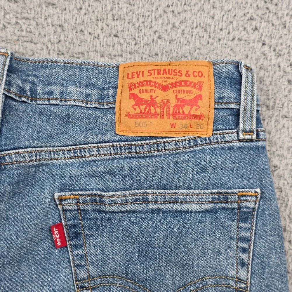 Levi's 505 Regular Fit Jeans‎ Mens 34x30 Blue Stretch Denim WaterLess